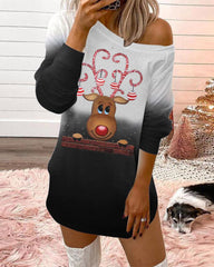 Langärmliges Sweatshirtkleid mit Weihnachtsbuchstaben-Elch-Print