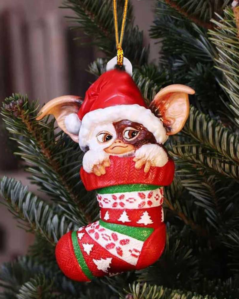 1 adorno navideño acrílico con forma de calcetín de duende para colgar en el árbol de Navidad.