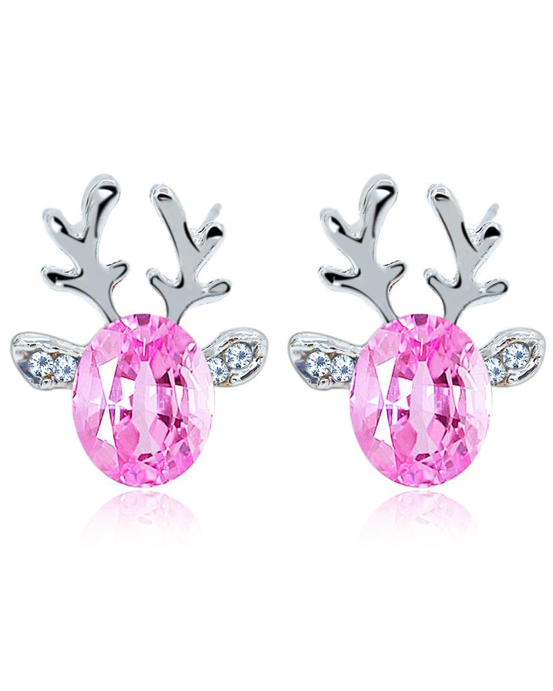 1Pair Christmas Reindeer Shaped Gem Stone Earrings