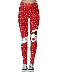 Christmas Snowflake Cartoon Elk Cat Print Leggings