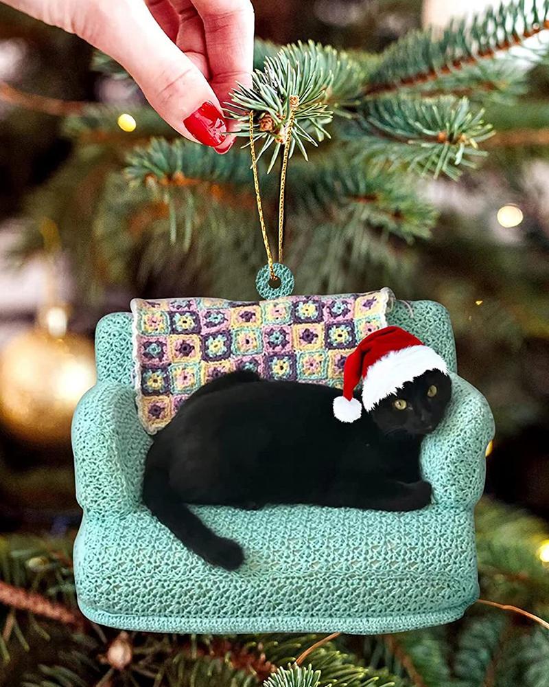 1 adorno navideño acrílico con diseño de gato negro para colgar en el árbol de Navidad.