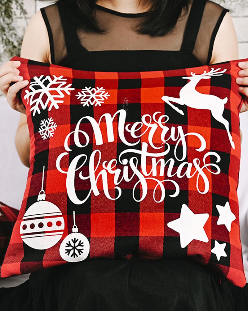 1pc Christmas Plaid Pillow Cover 18x18inch Farmhouse Pillow Cover Holiday Rustic Linen Pillow Case Sofa Couch Throw Christmas Decoration