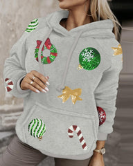 Christmas Sequin Graphic Pattern Hooded Sweatshirt