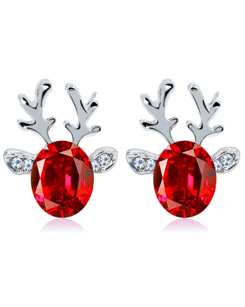 1Pair Christmas Reindeer Shaped Gem Stone Earrings