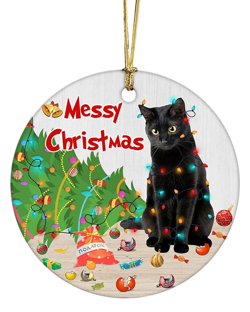 1 adorno navideño acrílico con diseño de gato negro para colgar en el árbol de Navidad.