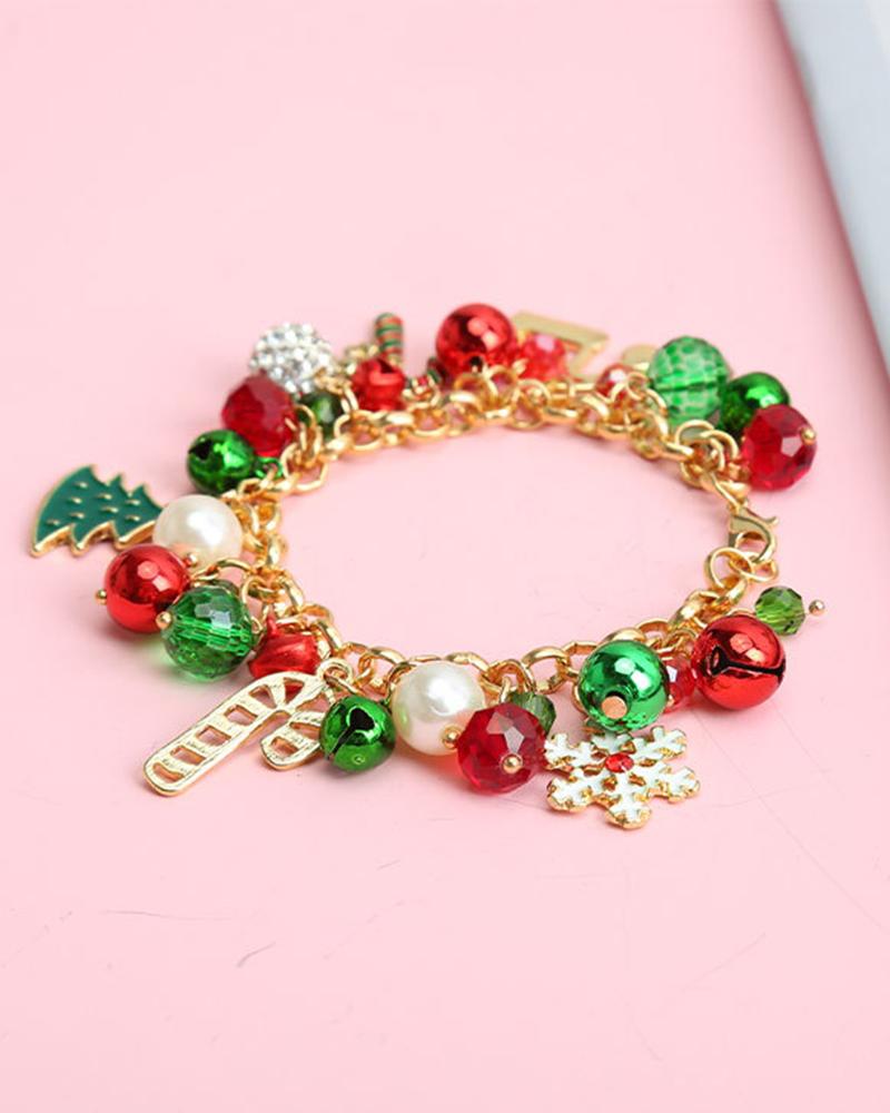 1 pulsera de cadena con cascabeles y copos de nieve para árbol de Navidad