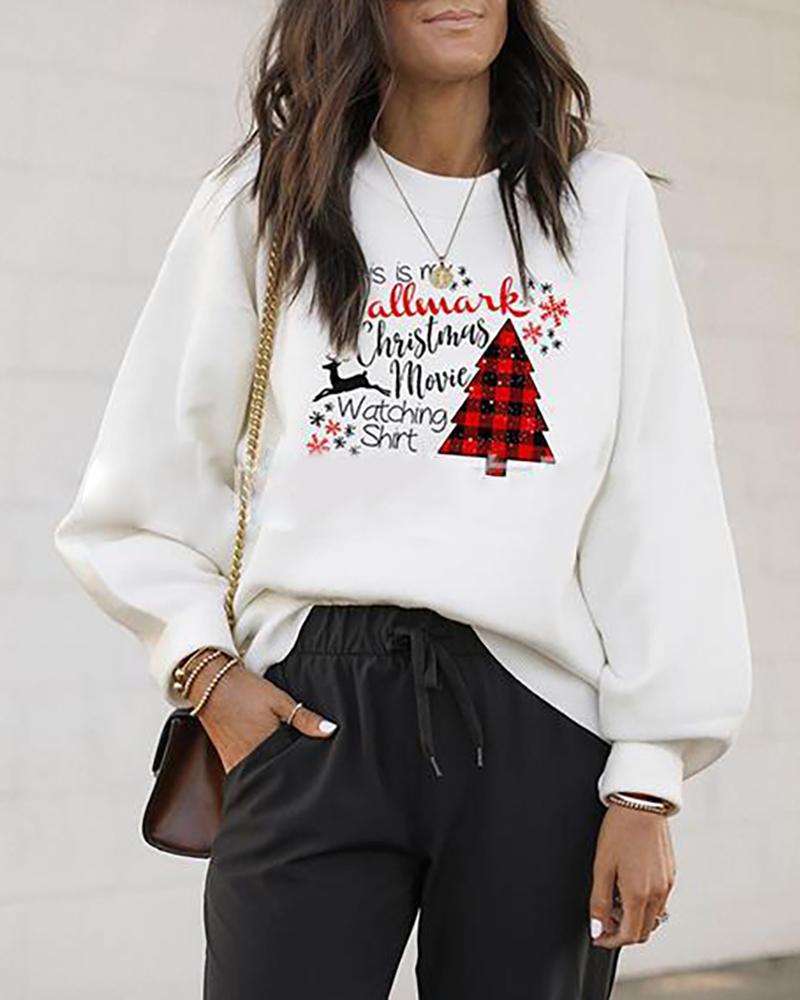 Christmas Long Sleeve Casual Letter Tree Print Sweatshirt