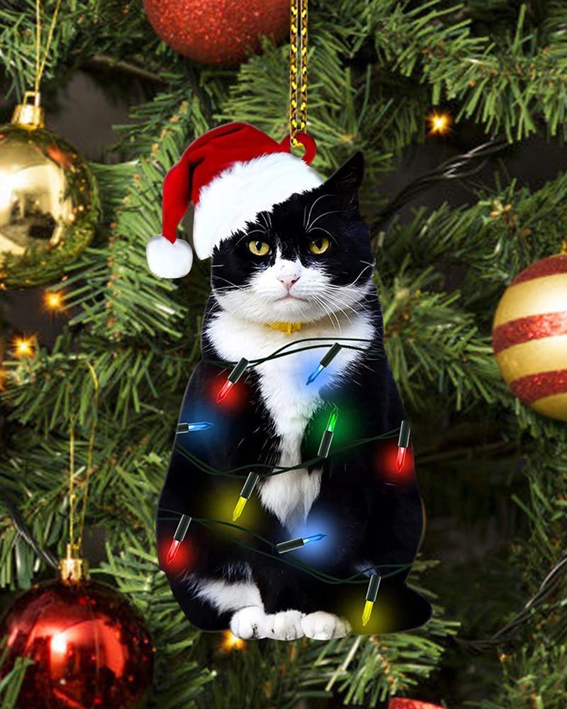 1 adorno navideño acrílico con diseño de gato negro para colgar en el árbol de Navidad.