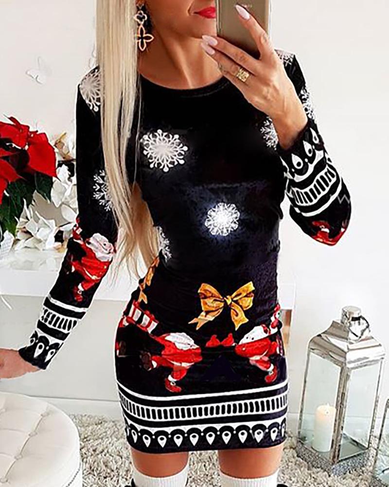 Langärmliges Kleid mit Weihnachts-Mix-Print