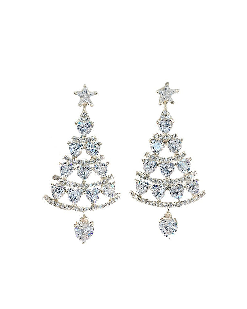 1Pair Christmas Tree Shaped Rhinestone Star Drop Earrings