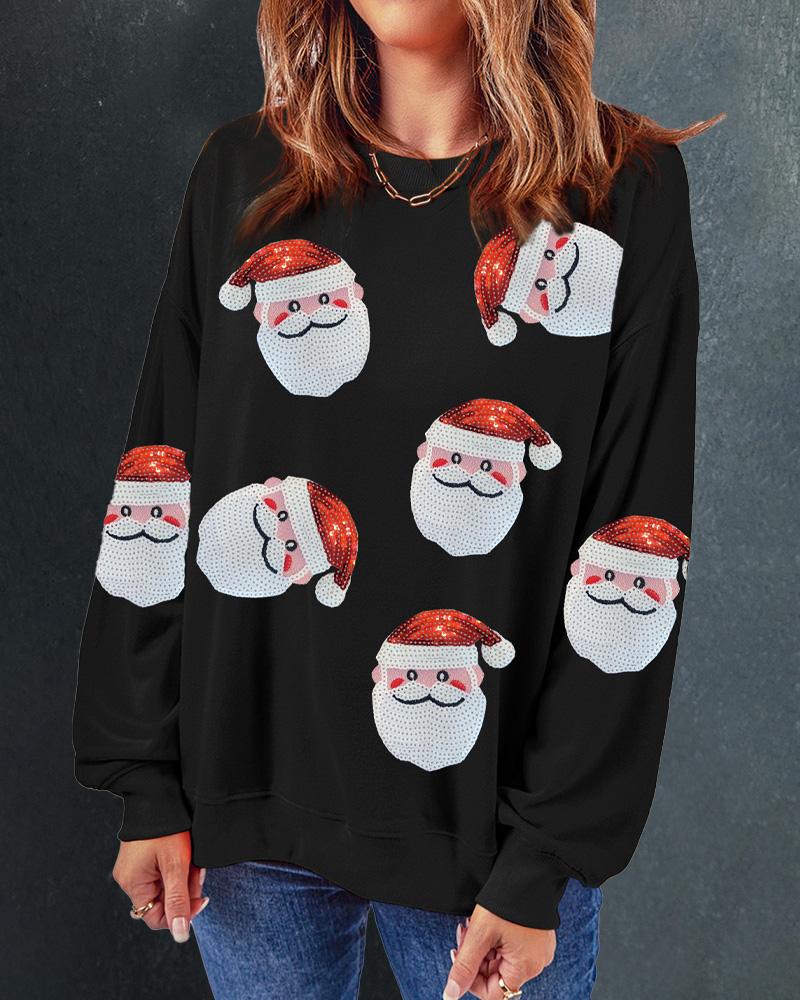 Sudadera con lentejuelas en contraste y estampado navideño de Papá Noel