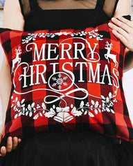 1pc Christmas Plaid Pillow Cover 18x18inch Farmhouse Pillow Cover Holiday Rustic Linen Pillow Case Sofa Couch Throw Christmas Decoration