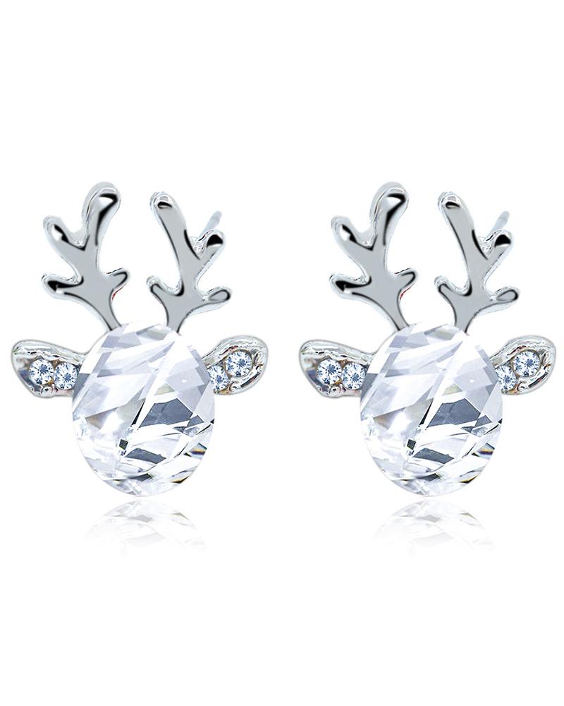 1Pair Christmas Reindeer Shaped Gem Stone Earrings