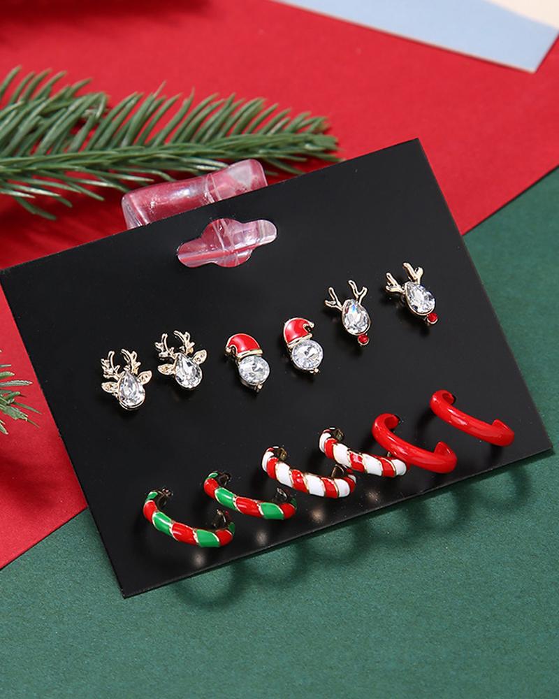 6Pairs Christmas Elk Shaped Earrings Set