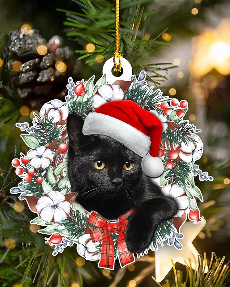 1 corona de gato negro, adorno navideño acrílico, decoración colgante para árbol de Navidad.