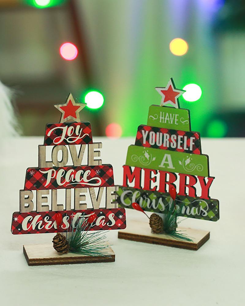 Christmas Wood Tree Letter Ornament Wooden Cutout Word Tabletop Decor