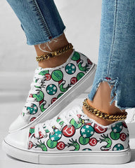 Christmas Thief Graphic Print Raw Hem Canvas Sneakers