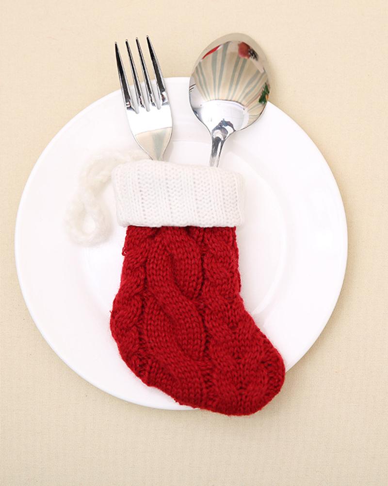 1 calcetín trenzado navideño para decoración del hogar y el comedor