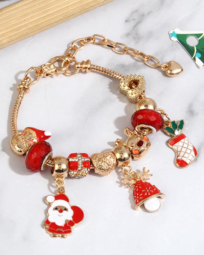 1 pulsera navideña con cuentas en forma de calcetín de reno y cascabel de Papá Noel