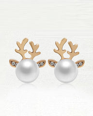 1Pair Christmas Elk Antler Shaped Pearls Earrings