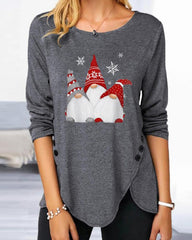 Christmas Long Sleeve Casual Santa Print Sweatshirt