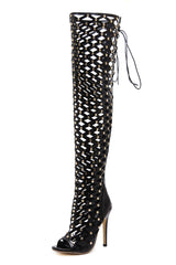 Diamonds Square Open Toe High Heel Boots