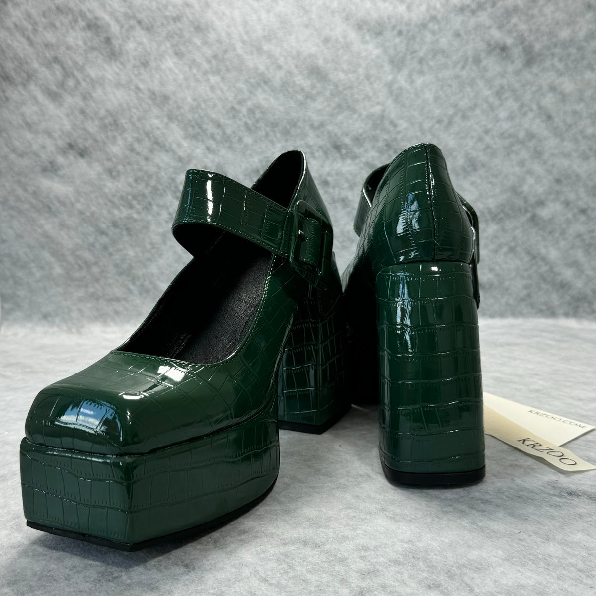 Square-toe bamboo-patterned ankle boots