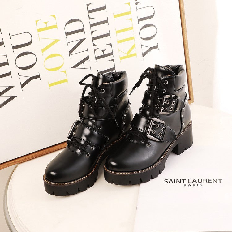 Chunky Buckle Rivet Lightweight Boots