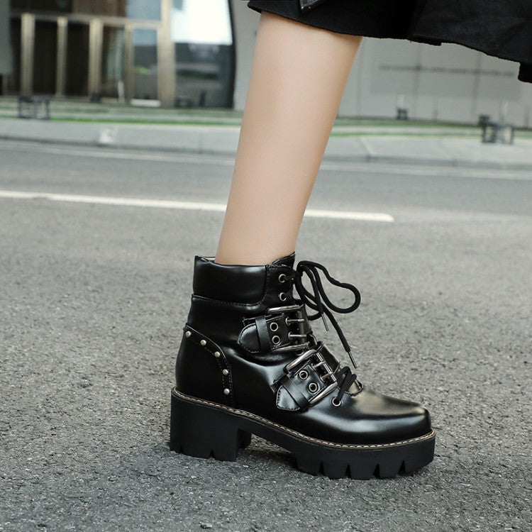 Chunky Buckle Rivet Lightweight Boots