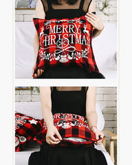 1pc Christmas Plaid Pillow Cover 18x18inch Farmhouse Pillow Cover Holiday Rustic Linen Pillow Case Sofa Couch Throw Christmas Decoration