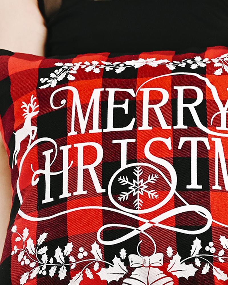 1pc Christmas Plaid Pillow Cover 18x18inch Farmhouse Pillow Cover Holiday Rustic Linen Pillow Case Sofa Couch Throw Christmas Decoration