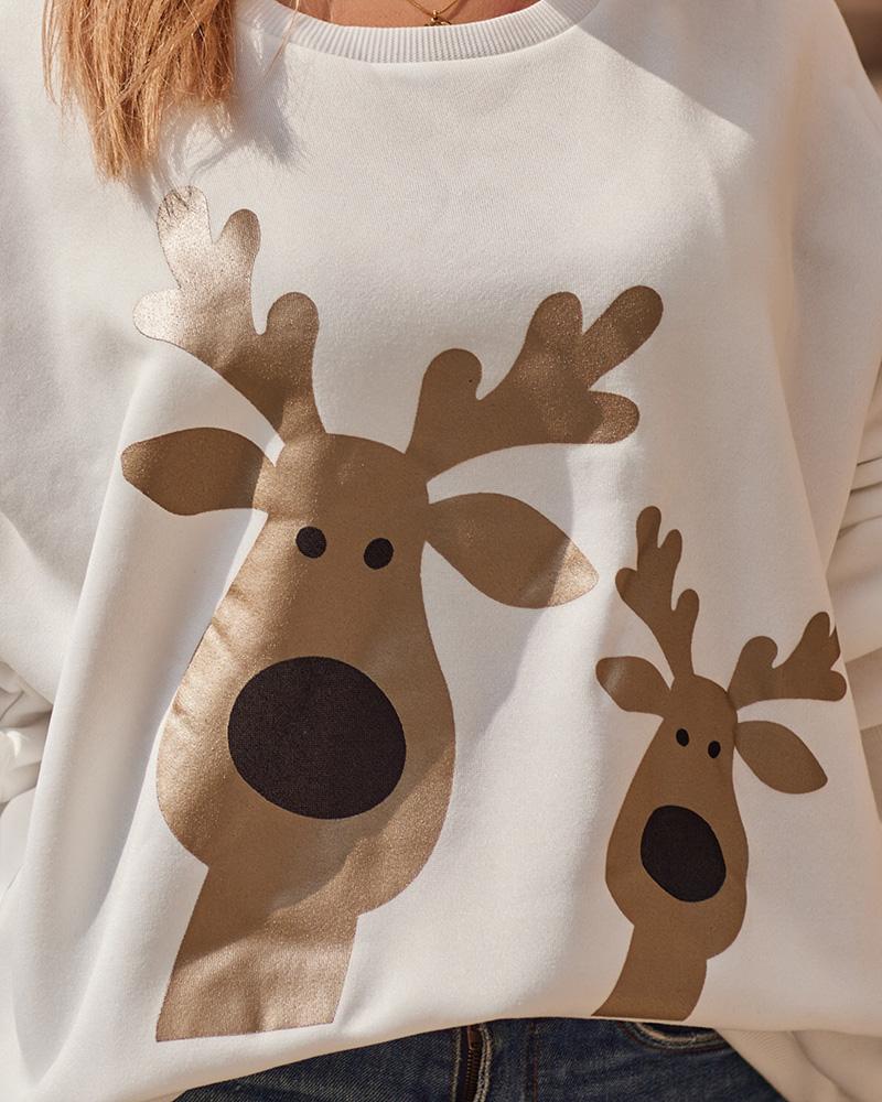 Weihnachts-Cartoon-Elch-Metallic-Langarm-Sweatshirt