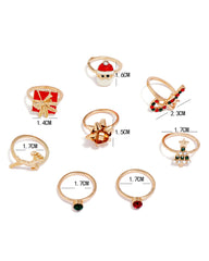 8pcs Christmas Santa Tree Gift Elk Candy Cane Rings Set