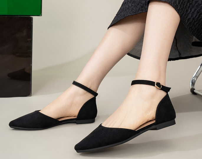 Suisecloths Pointed Toe Ankle Strap Flats Plain Ballet Shoes