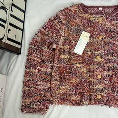 French-Style Round-Neck Long-Sleeve Cardigan