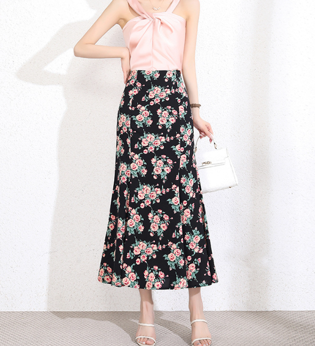 Falda midi de satén floral Jossy