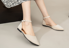 Suisecloths Pointed Toe Ankle Strap Flats Plain Ballet Shoes