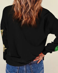 Christmas Wreath Bowknot Pattern Contrast Sequin Sweatshirt