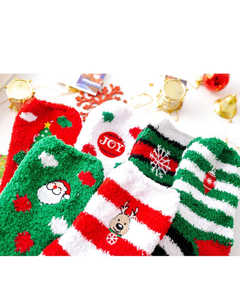 6Pairs Christmas Cartoon Graphic Fuzzy Thermal Socks Set