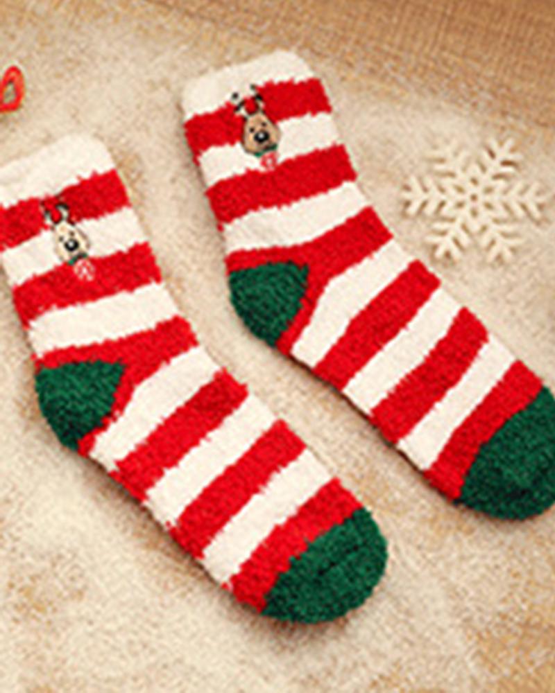 6Pairs Christmas Cartoon Graphic Fuzzy Thermal Socks Set