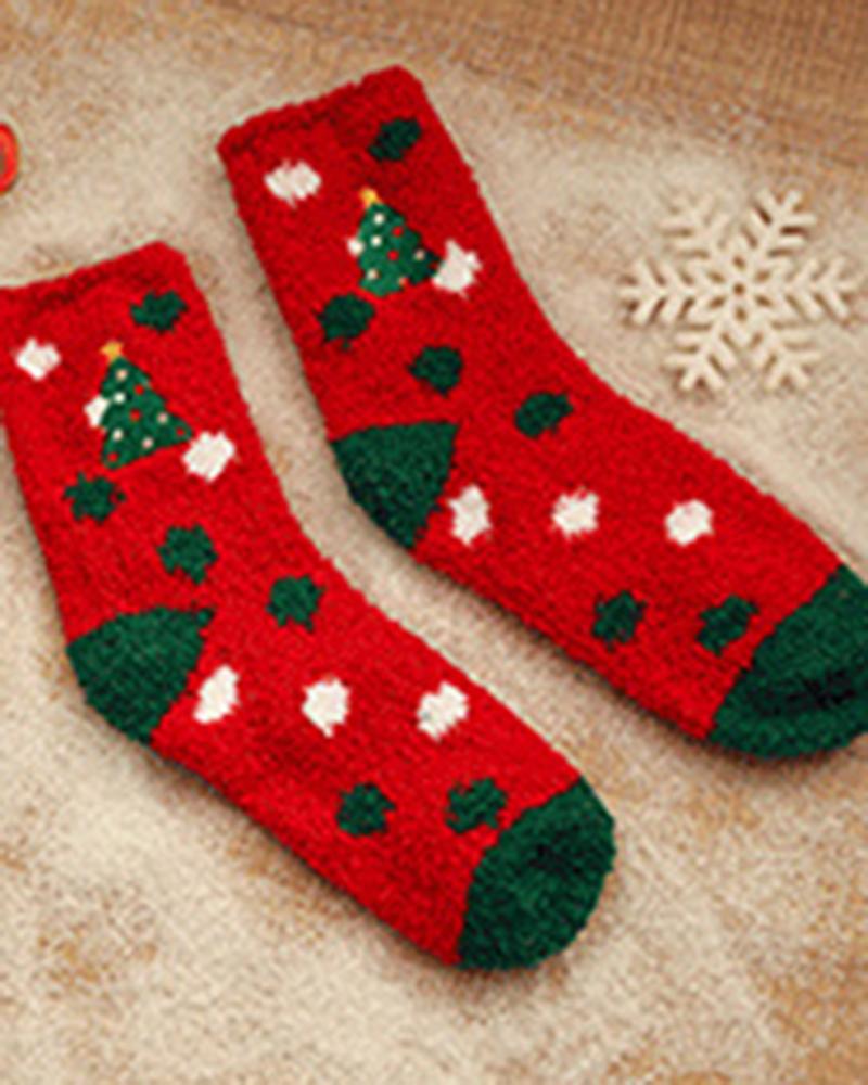 6Pairs Christmas Cartoon Graphic Fuzzy Thermal Socks Set