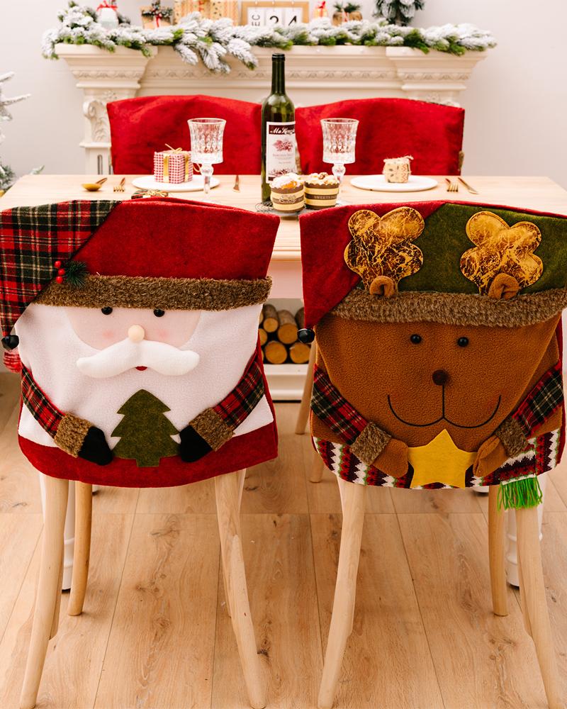 1pc Christmas Dining Chair Cover Dinner Chair Slipcover Christmas Chair Seat Back Cover Protector Holidays Home Party Decoration