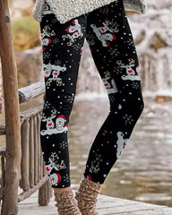 Christmas Tree Snowflake Elk Print Leggings