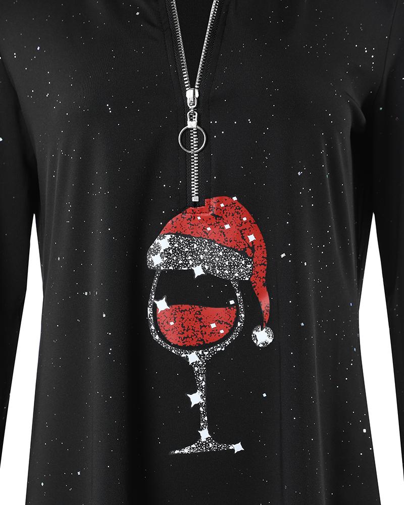 Christmas Wine Glass Print Long Sleeve Top