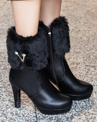 V Pattern Fuzzy Detail Ankle Boots