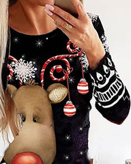 Christmas Graphic Cartoon Print Long Sleeve Bodycon Dress