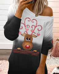 Langärmliges Sweatshirtkleid mit Weihnachtsbuchstaben-Elch-Print