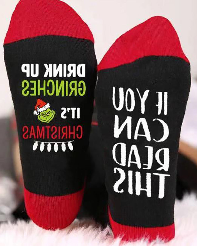 Christmas Letter Cartoon Print Colorblock Socks