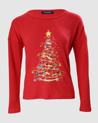 Christmas Tree Print Long Sleeve Casual Top