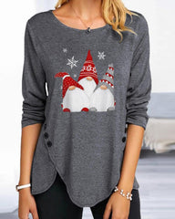 Christmas Long Sleeve Casual Santa Print Sweatshirt